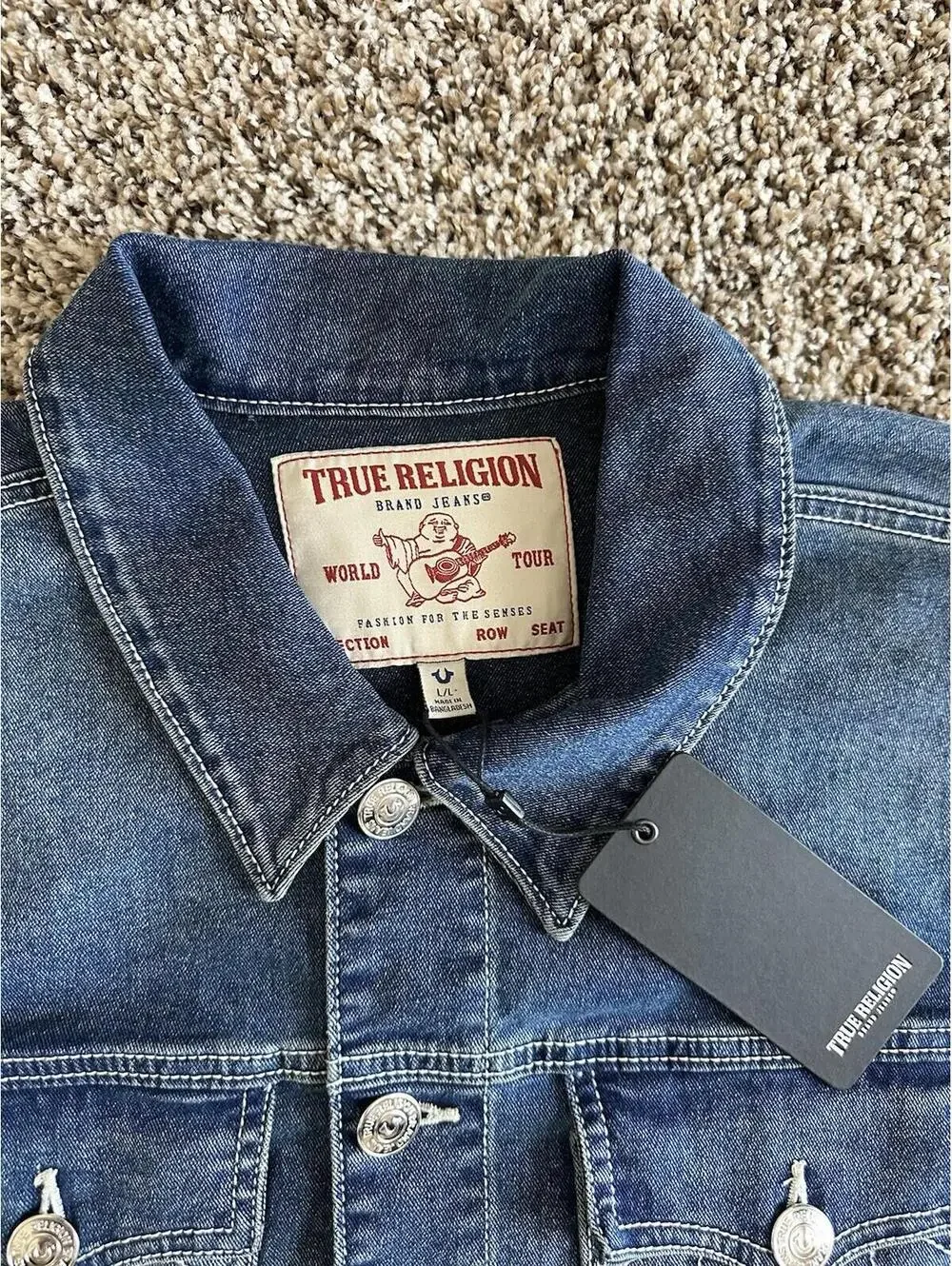 True Religion Denim Trucker Jacket Men's Blue Medium Flake New Size Large $159